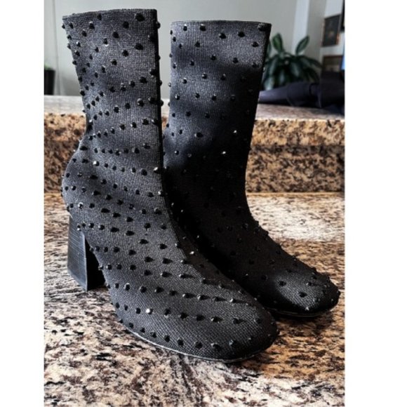 Celine Shoes - CELINE BLOCK HEEL CRYSTAL BOOTS 38.7.5